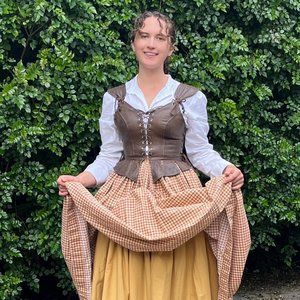 Beautiful hand-made renaissance faire outfit with leather bodice by Carol Farnes